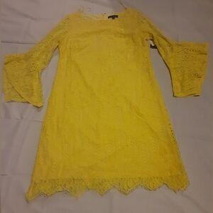 Nwt Sangria Size 12 Yellow Lace Bell Sleeve Dress